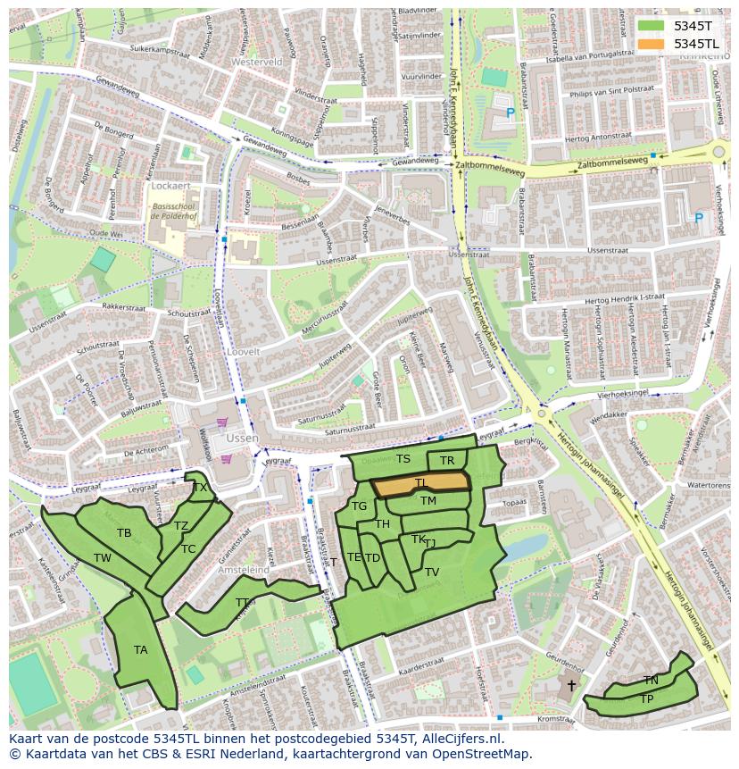 Afbeelding van het postcodegebied 5345 TL op de kaart.
