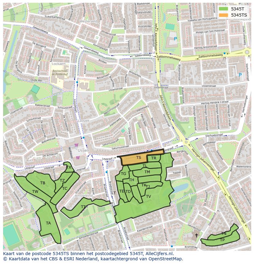 Afbeelding van het postcodegebied 5345 TS op de kaart.