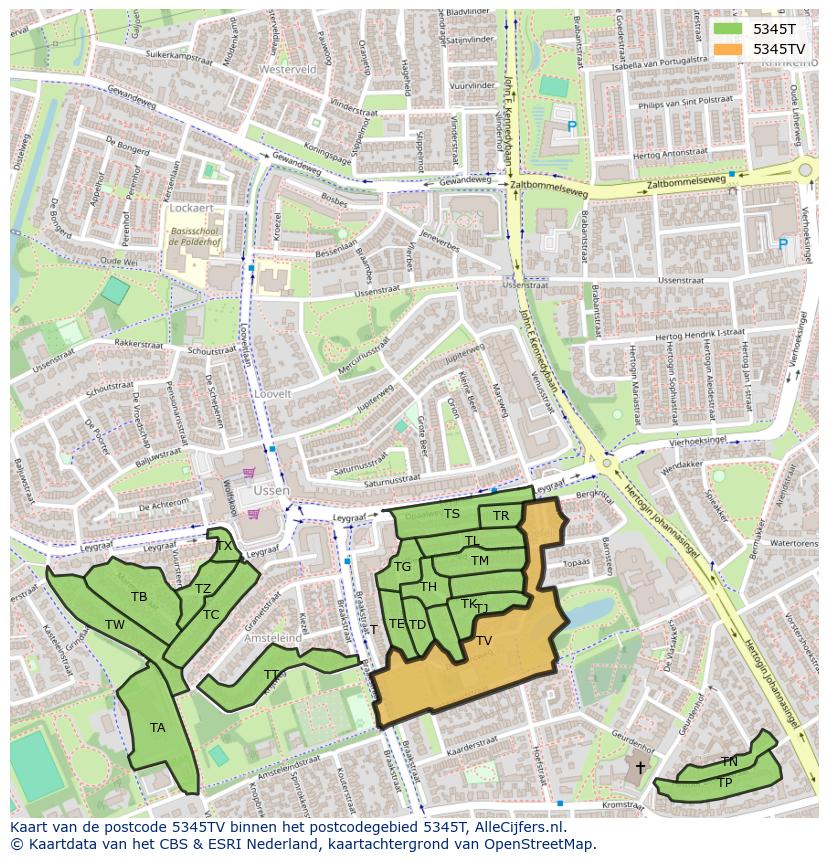 Afbeelding van het postcodegebied 5345 TV op de kaart.