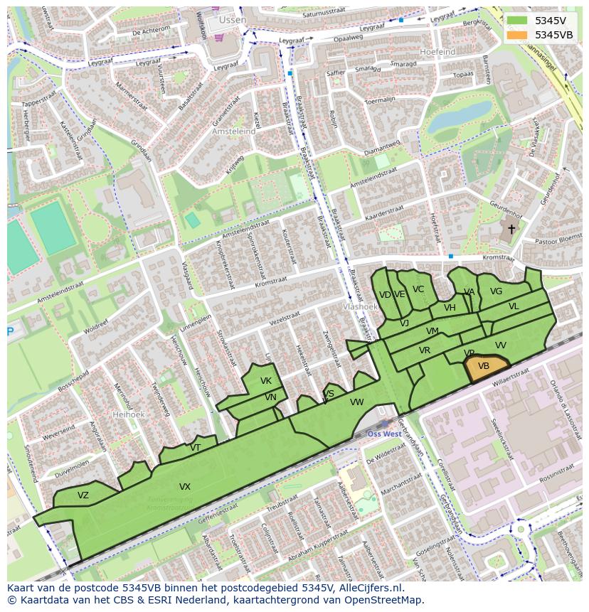 Afbeelding van het postcodegebied 5345 VB op de kaart.
