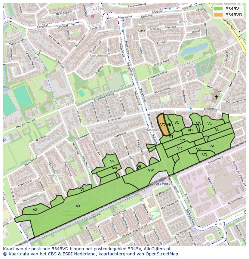 Afbeelding van het postcodegebied 5345 VD op de kaart.