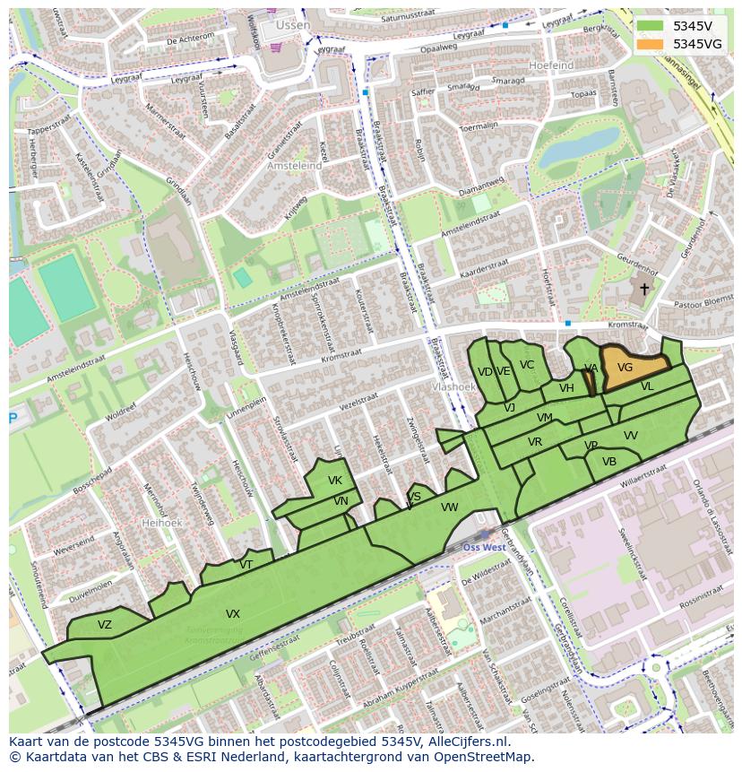 Afbeelding van het postcodegebied 5345 VG op de kaart.