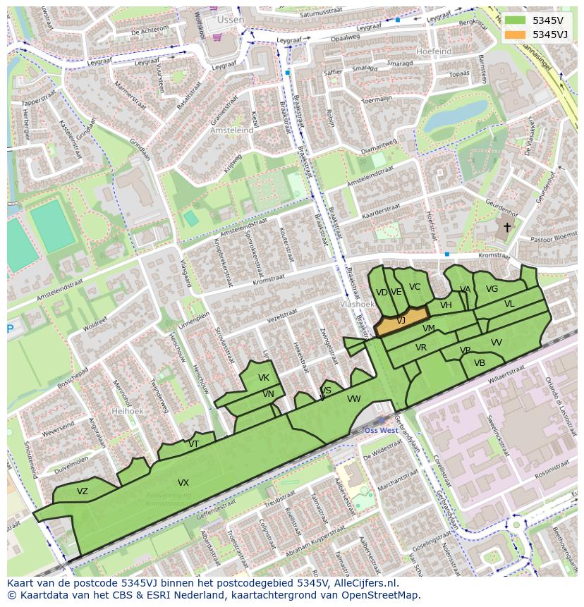 Afbeelding van het postcodegebied 5345 VJ op de kaart.