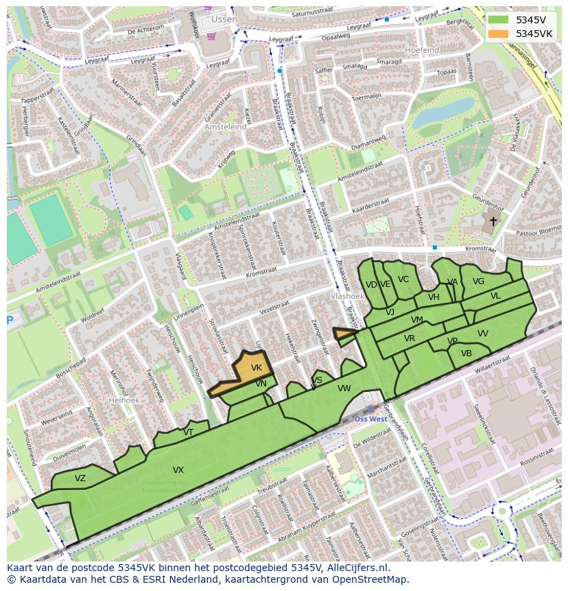 Afbeelding van het postcodegebied 5345 VK op de kaart.