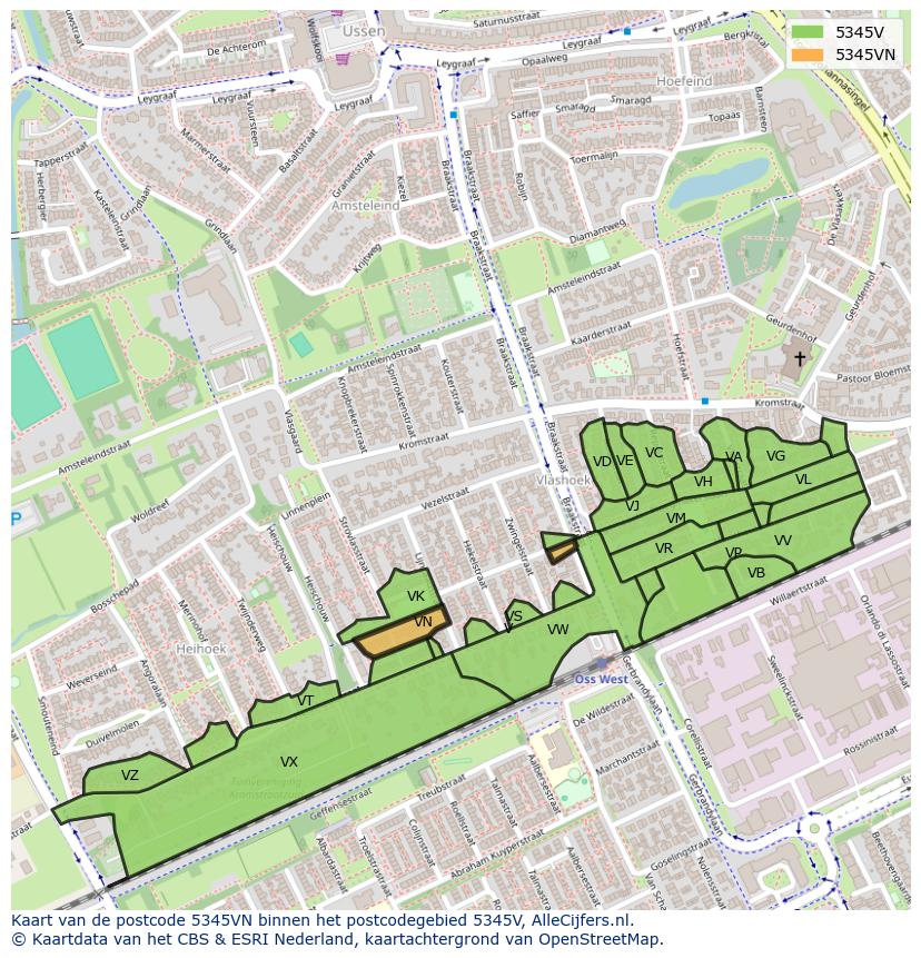 Afbeelding van het postcodegebied 5345 VN op de kaart.