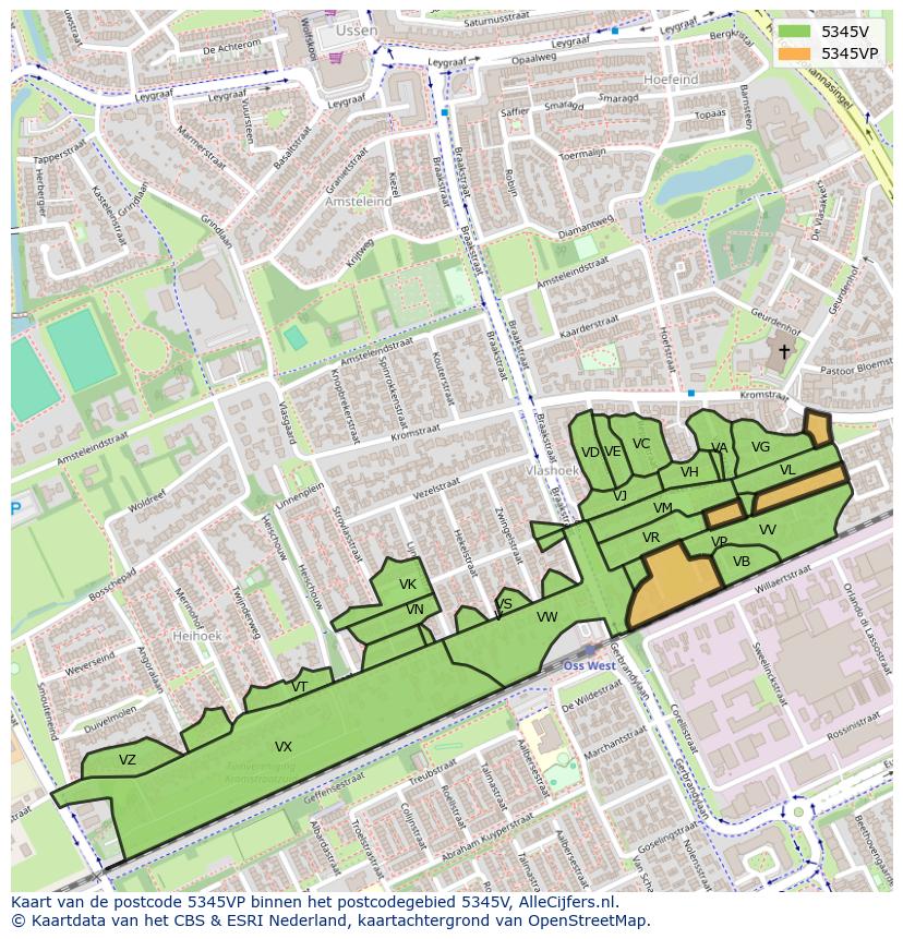 Afbeelding van het postcodegebied 5345 VP op de kaart.