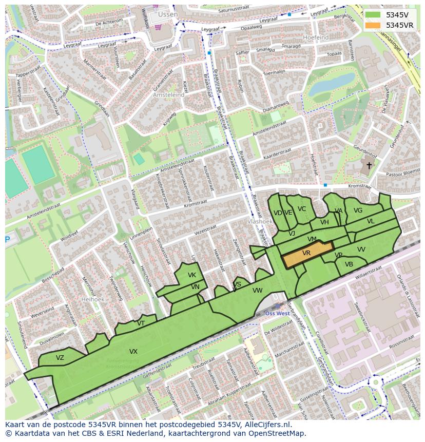 Afbeelding van het postcodegebied 5345 VR op de kaart.
