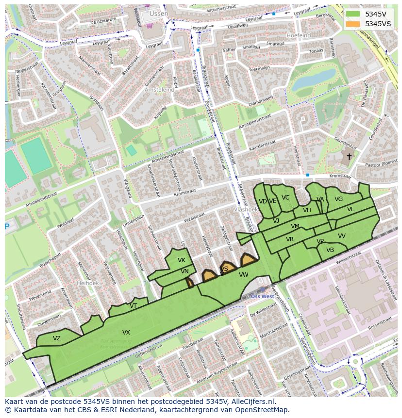 Afbeelding van het postcodegebied 5345 VS op de kaart.