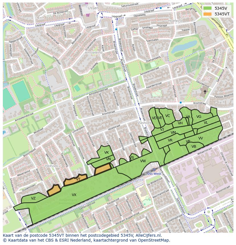 Afbeelding van het postcodegebied 5345 VT op de kaart.