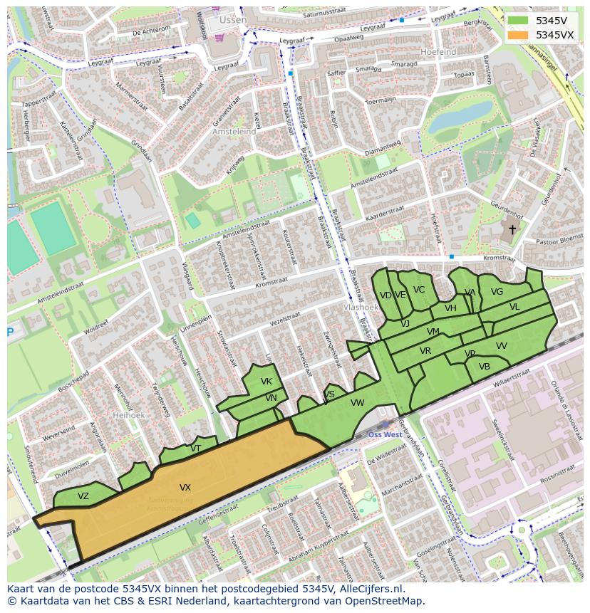 Afbeelding van het postcodegebied 5345 VX op de kaart.