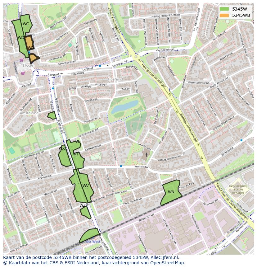 Afbeelding van het postcodegebied 5345 WB op de kaart.
