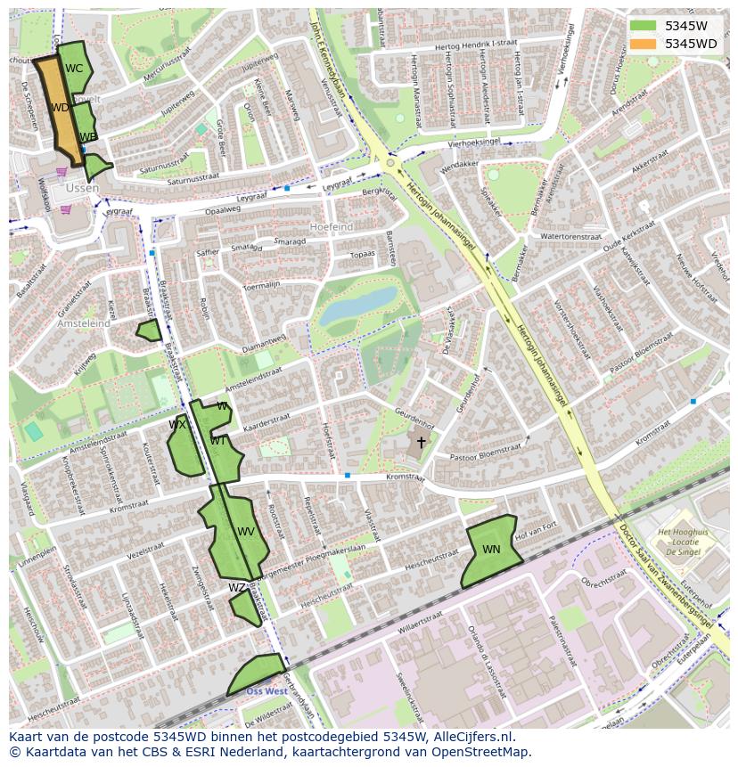 Afbeelding van het postcodegebied 5345 WD op de kaart.