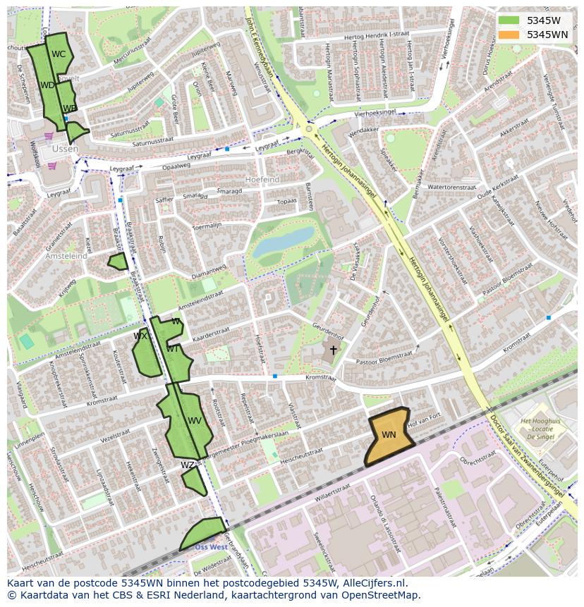 Afbeelding van het postcodegebied 5345 WN op de kaart.