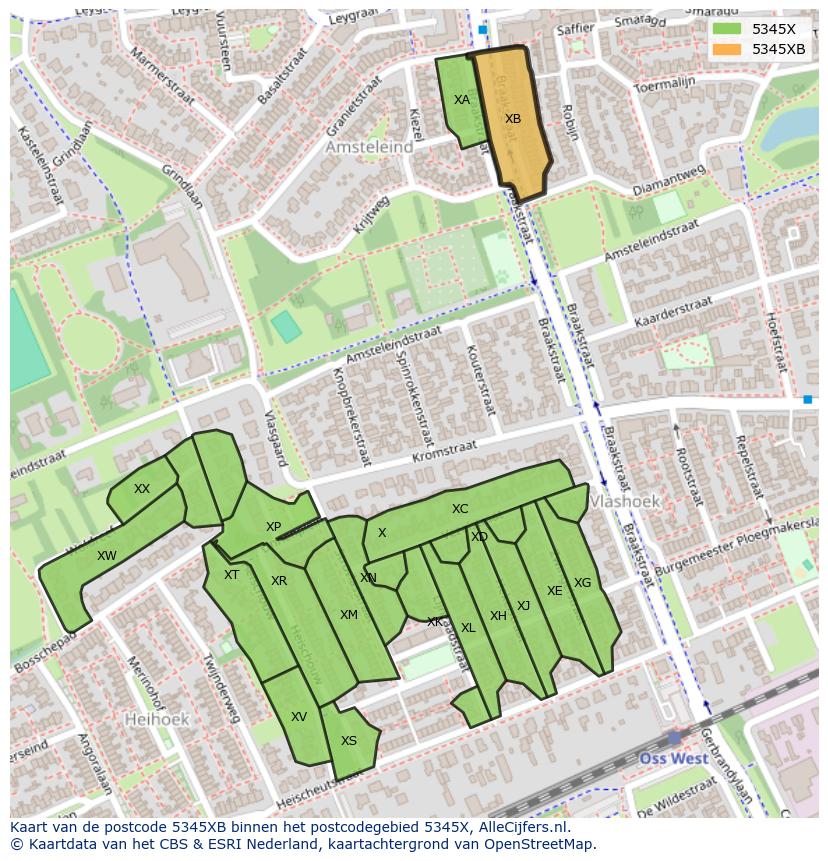 Afbeelding van het postcodegebied 5345 XB op de kaart.