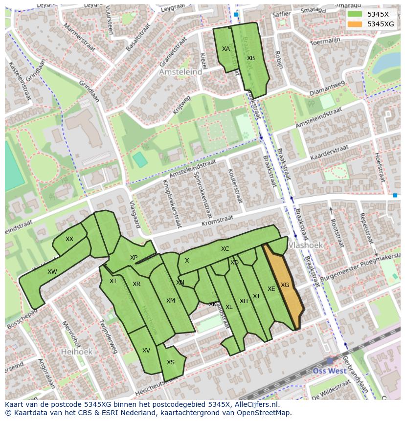 Afbeelding van het postcodegebied 5345 XG op de kaart.