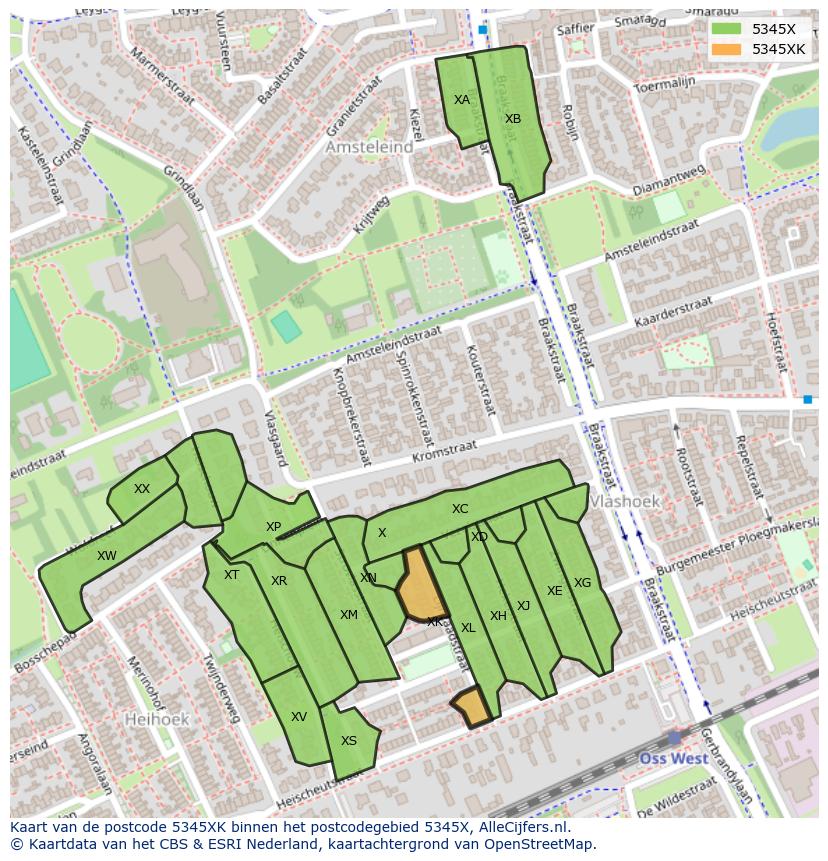 Afbeelding van het postcodegebied 5345 XK op de kaart.