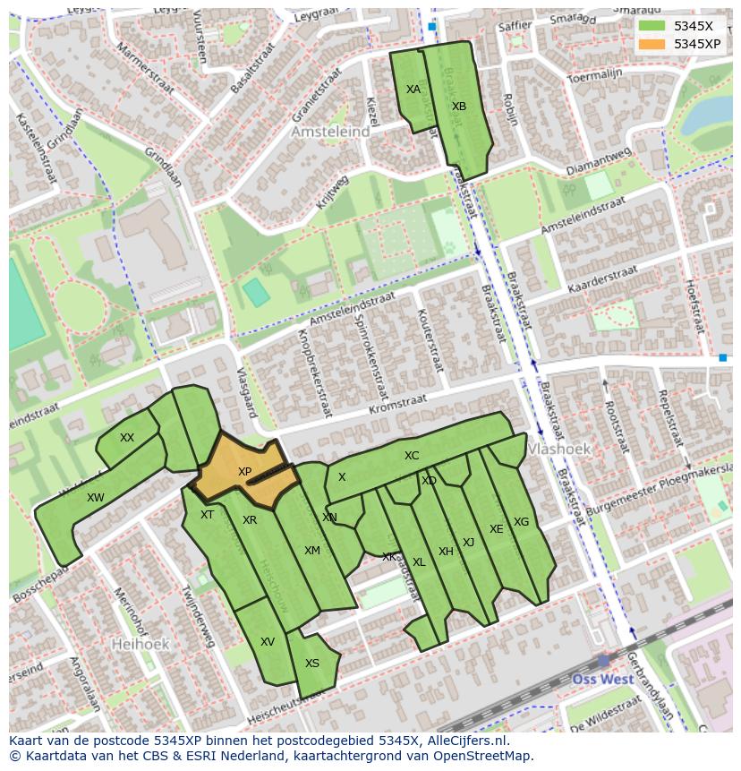 Afbeelding van het postcodegebied 5345 XP op de kaart.