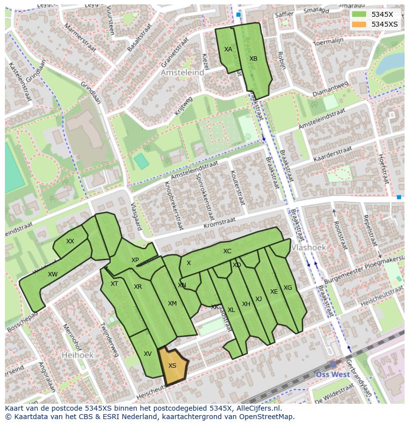Afbeelding van het postcodegebied 5345 XS op de kaart.