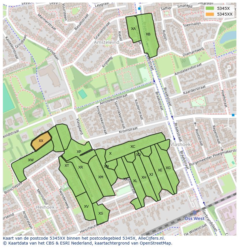 Afbeelding van het postcodegebied 5345 XX op de kaart.