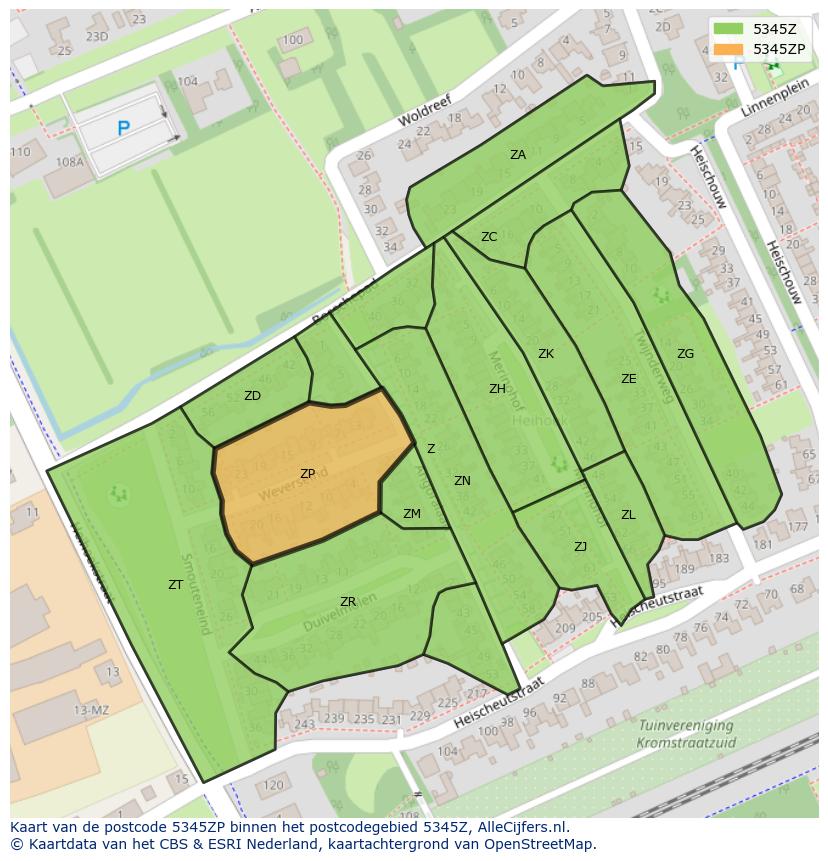 Afbeelding van het postcodegebied 5345 ZP op de kaart.