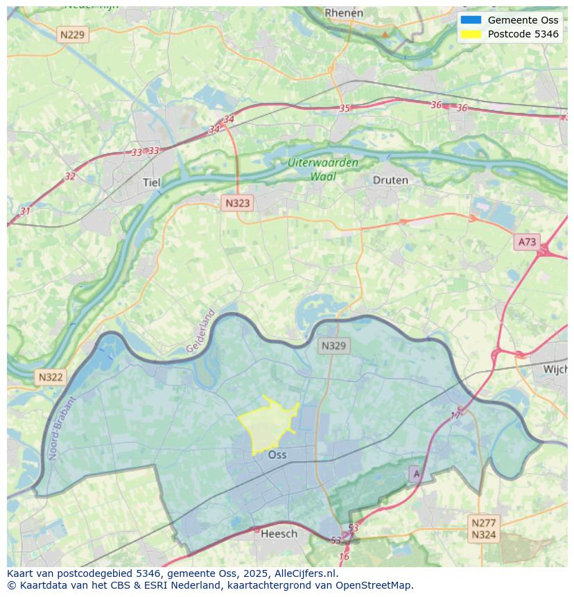Afbeelding van het postcodegebied 5346 op de kaart.