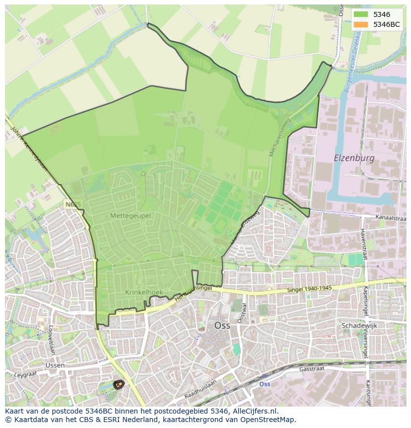Afbeelding van het postcodegebied 5346 BC op de kaart.