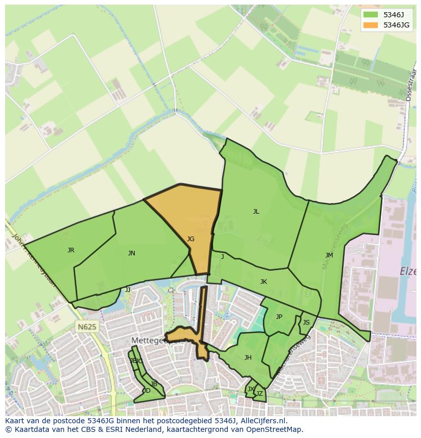 Afbeelding van het postcodegebied 5346 JG op de kaart.