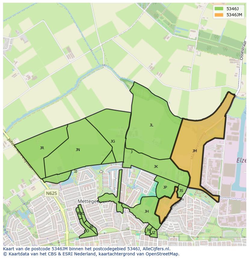 Afbeelding van het postcodegebied 5346 JM op de kaart.