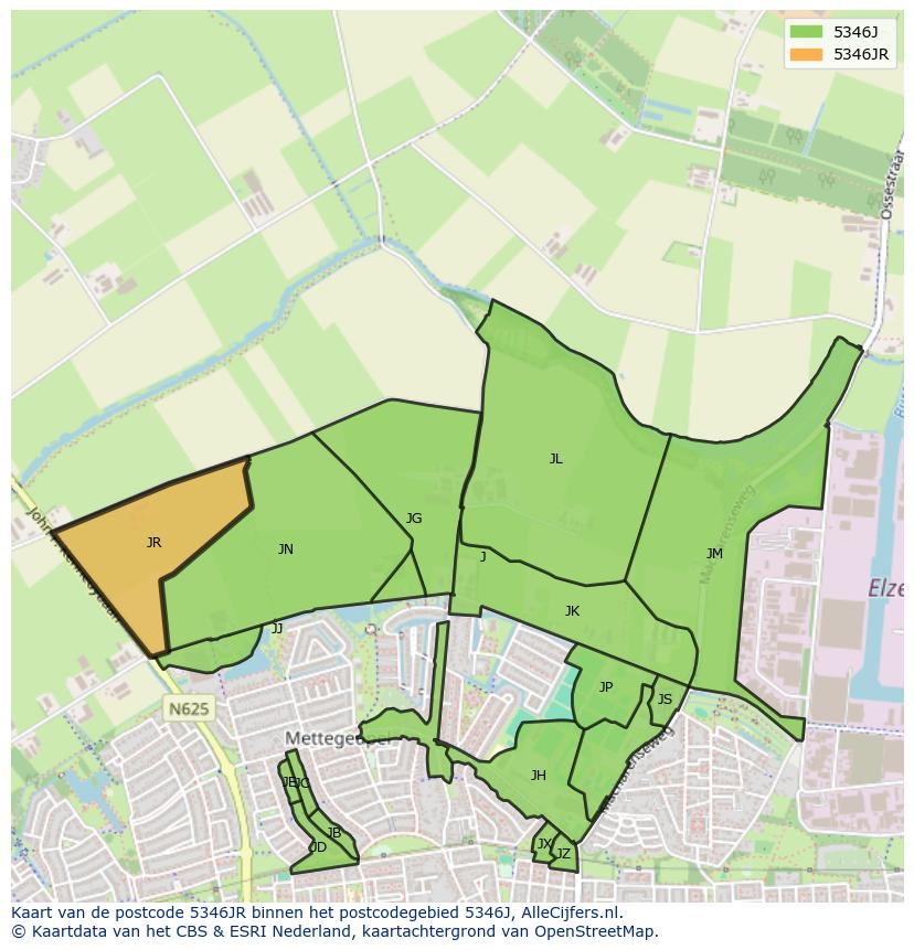 Afbeelding van het postcodegebied 5346 JR op de kaart.