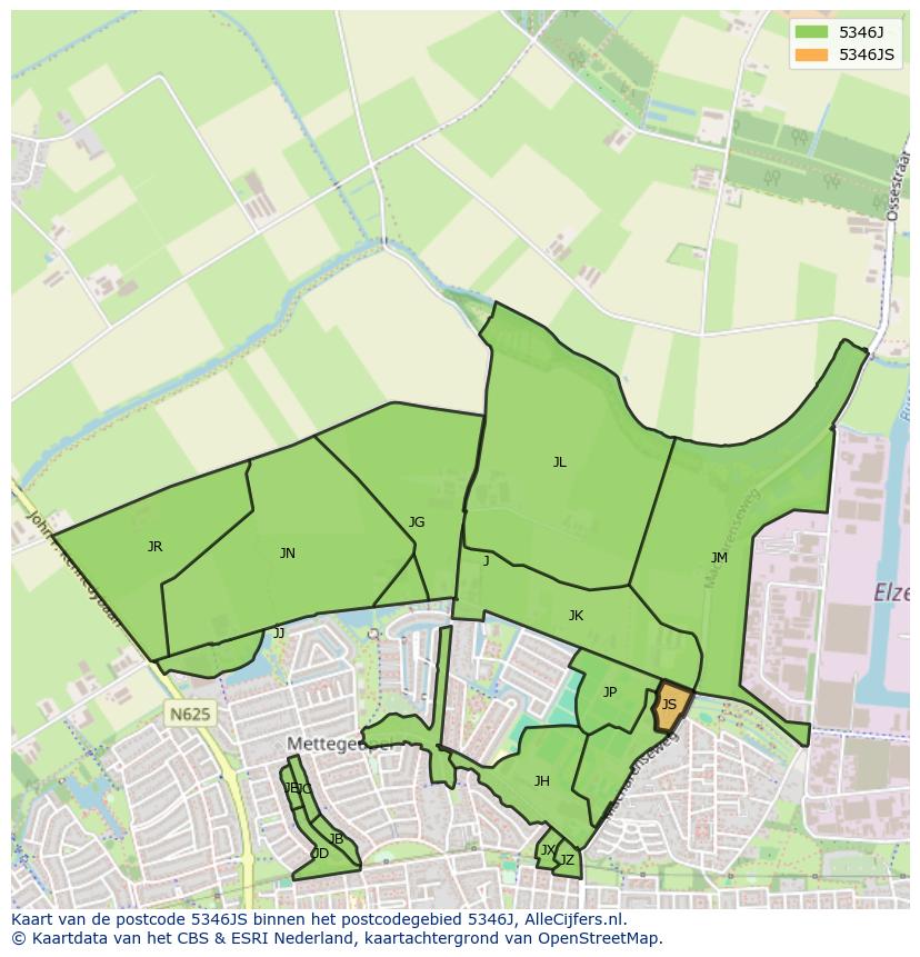 Afbeelding van het postcodegebied 5346 JS op de kaart.