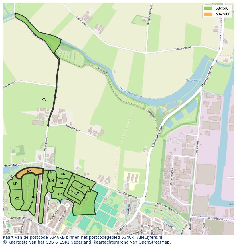 Afbeelding van het postcodegebied 5346 KB op de kaart.