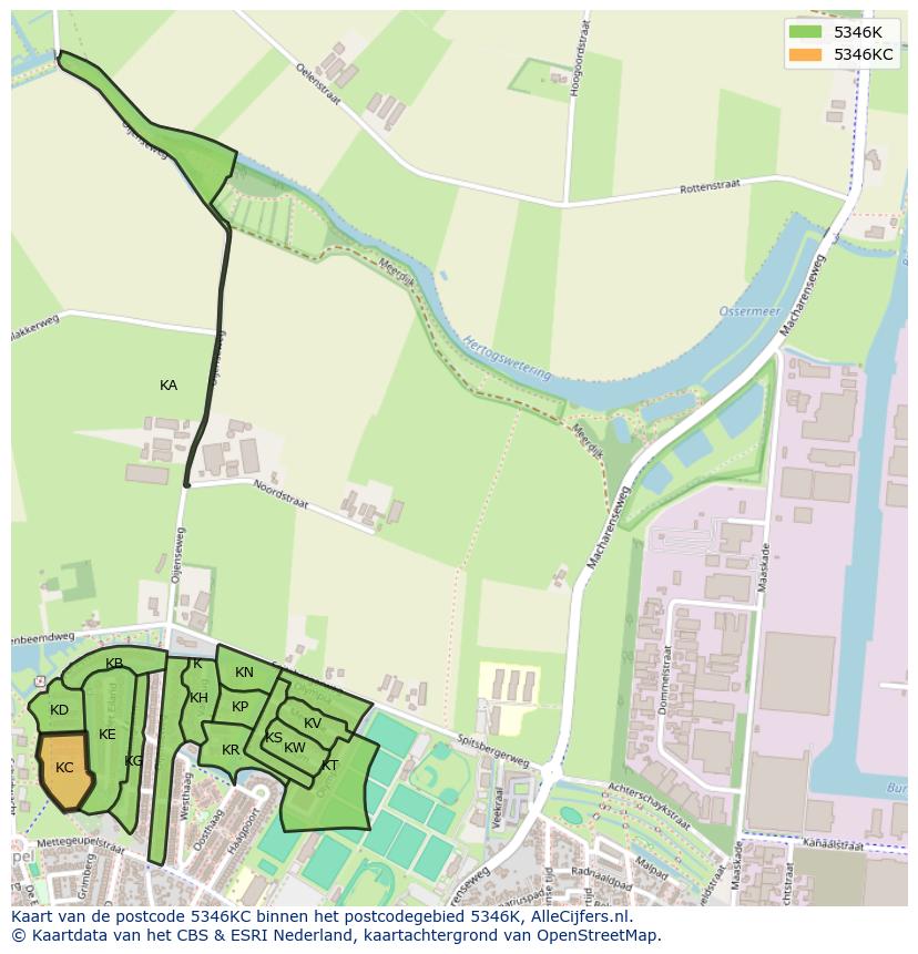 Afbeelding van het postcodegebied 5346 KC op de kaart.