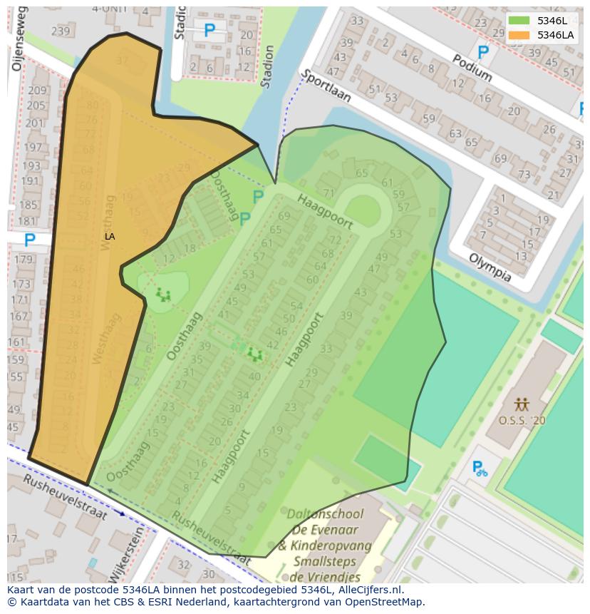 Afbeelding van het postcodegebied 5346 LA op de kaart.