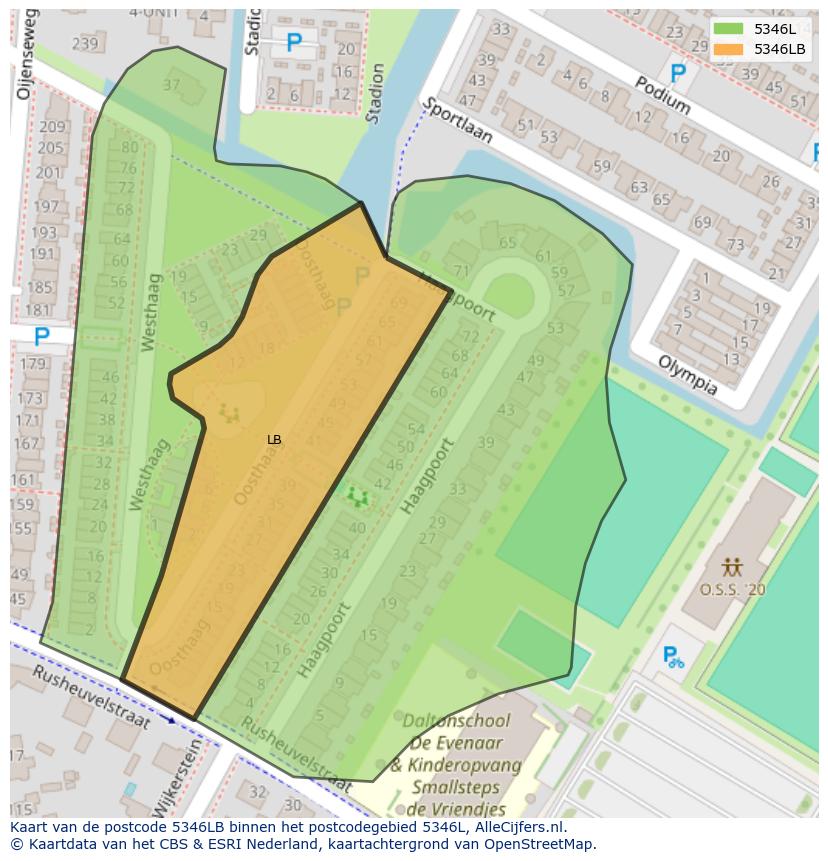 Afbeelding van het postcodegebied 5346 LB op de kaart.