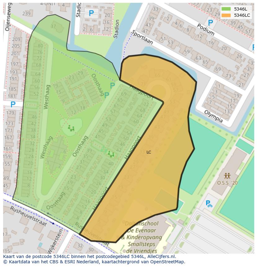 Afbeelding van het postcodegebied 5346 LC op de kaart.