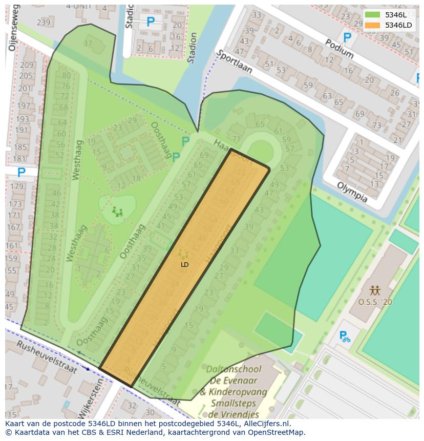 Afbeelding van het postcodegebied 5346 LD op de kaart.