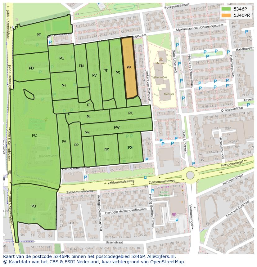 Afbeelding van het postcodegebied 5346 PR op de kaart.