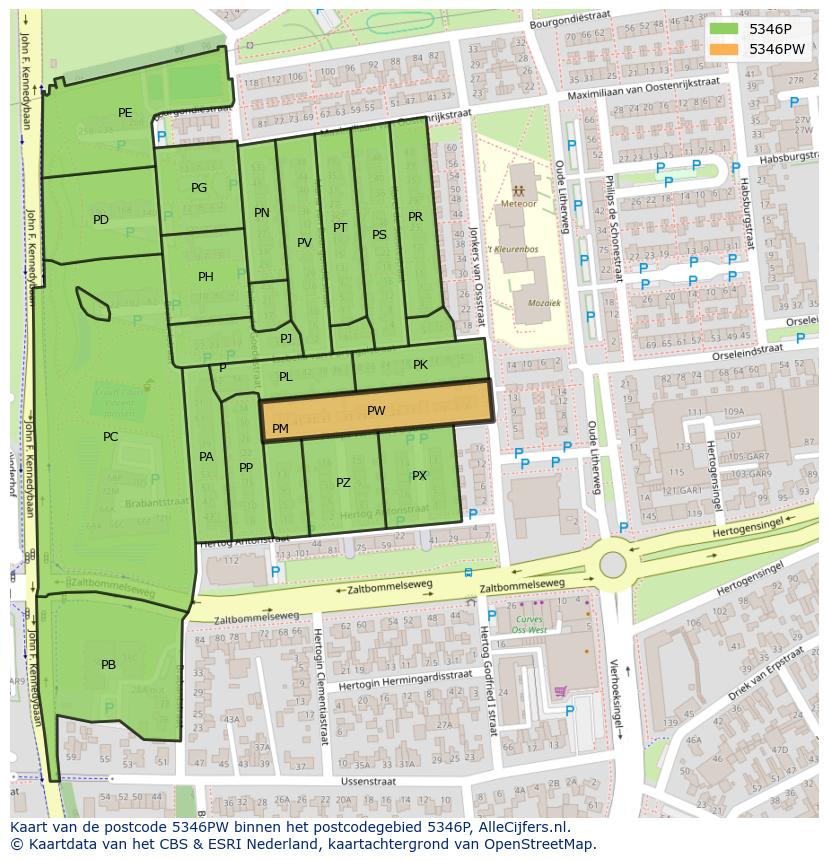 Afbeelding van het postcodegebied 5346 PW op de kaart.
