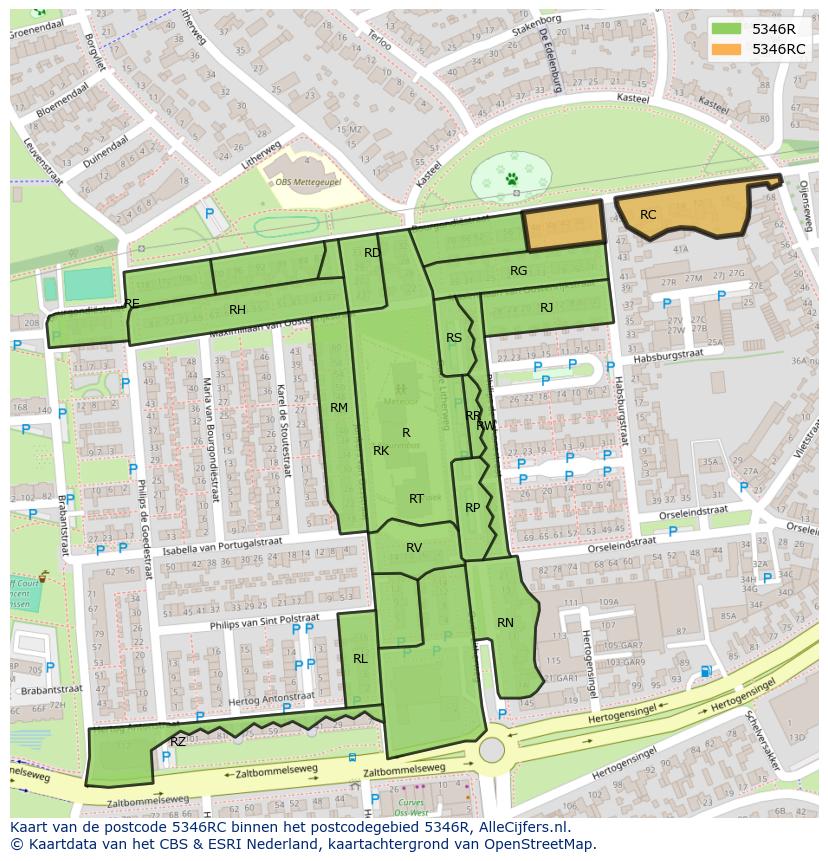 Afbeelding van het postcodegebied 5346 RC op de kaart.