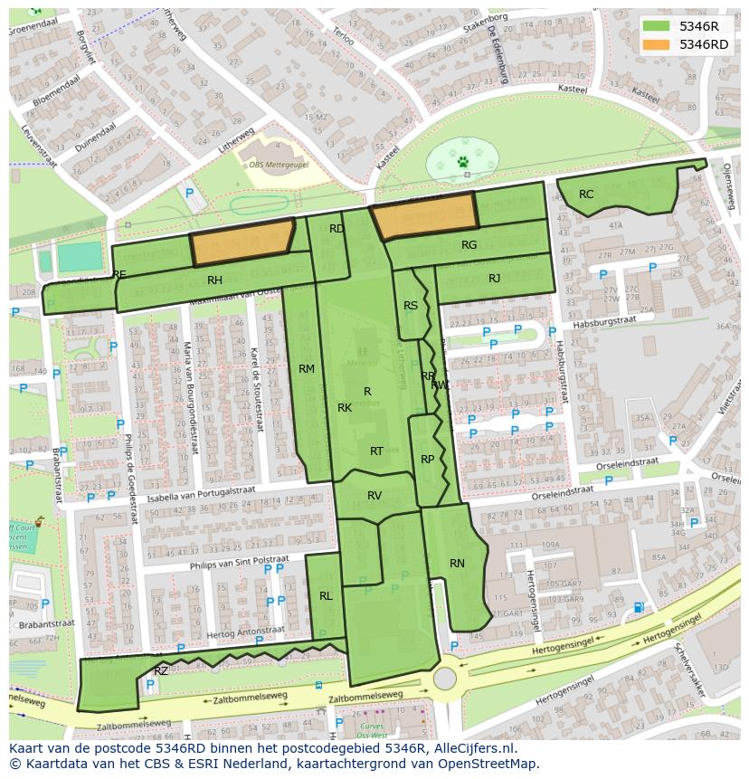 Afbeelding van het postcodegebied 5346 RD op de kaart.