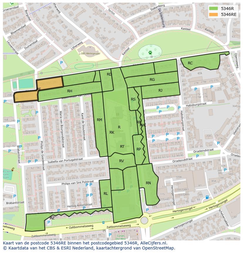 Afbeelding van het postcodegebied 5346 RE op de kaart.