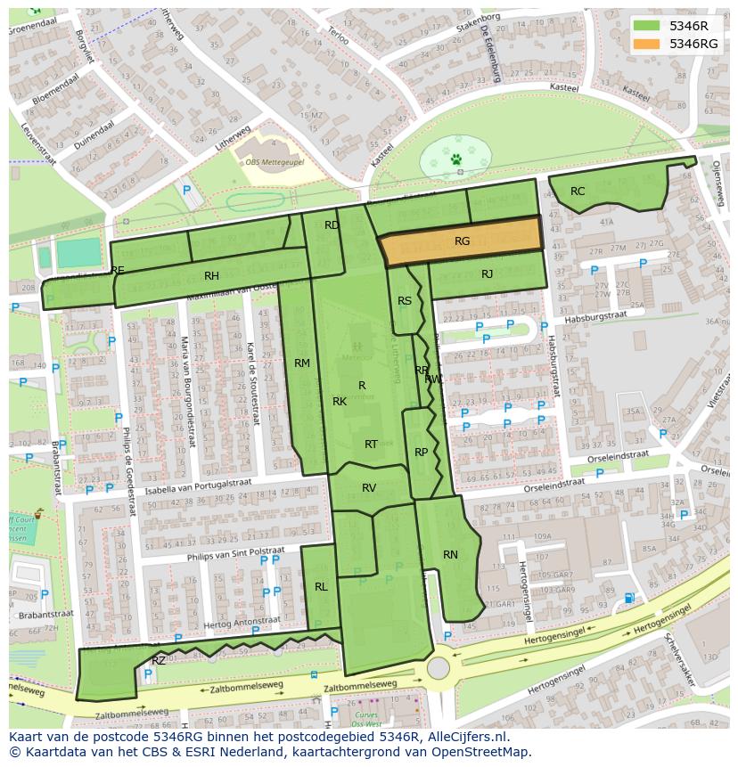Afbeelding van het postcodegebied 5346 RG op de kaart.