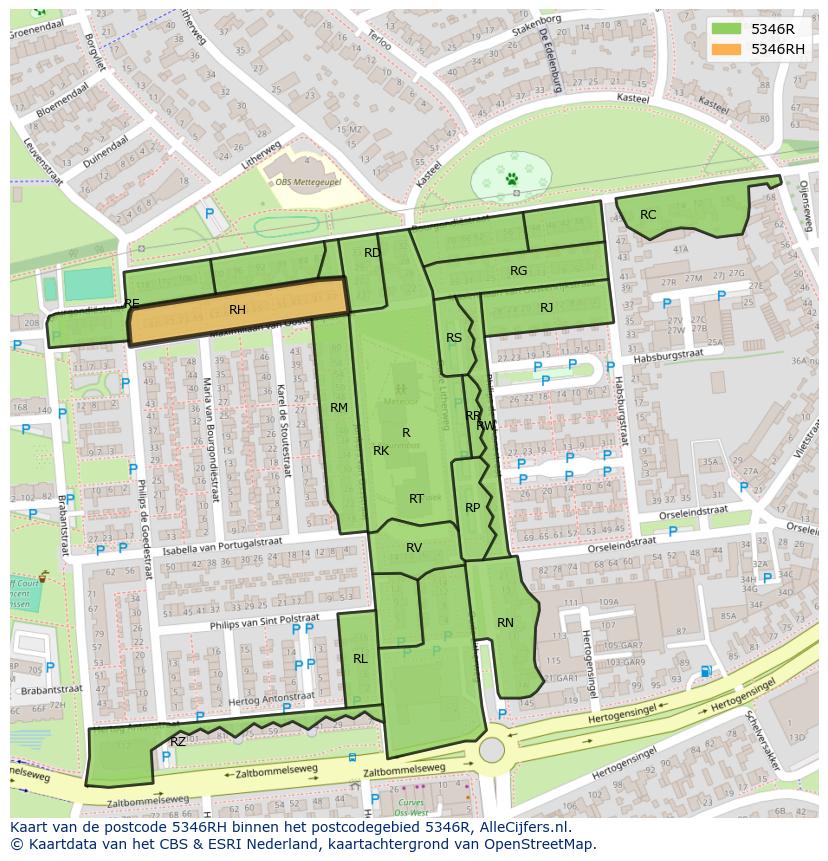 Afbeelding van het postcodegebied 5346 RH op de kaart.