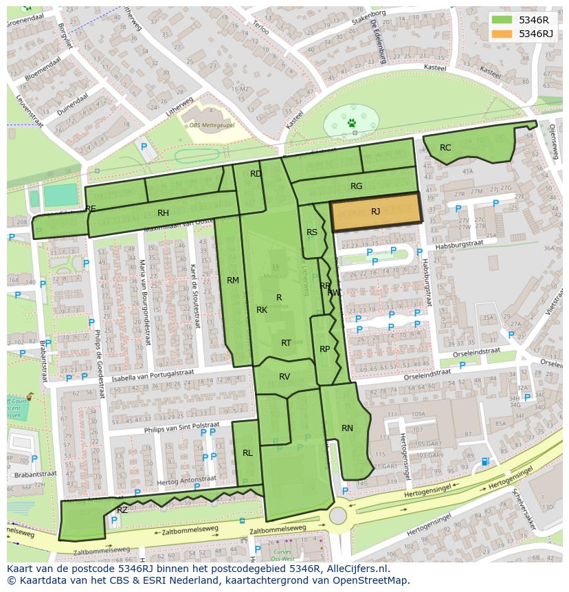 Afbeelding van het postcodegebied 5346 RJ op de kaart.
