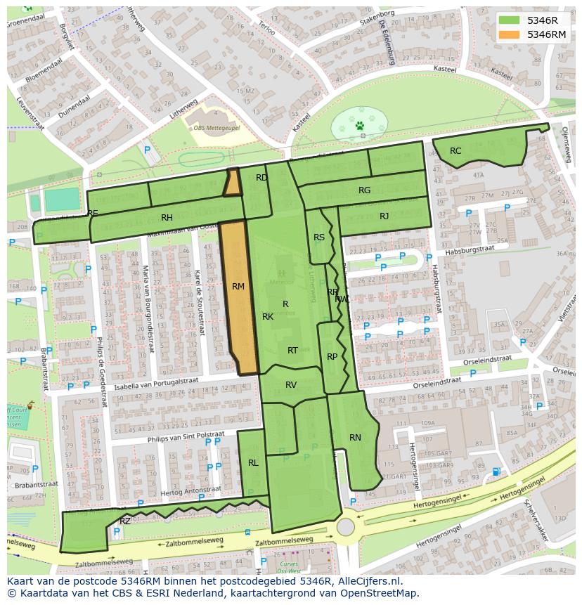 Afbeelding van het postcodegebied 5346 RM op de kaart.