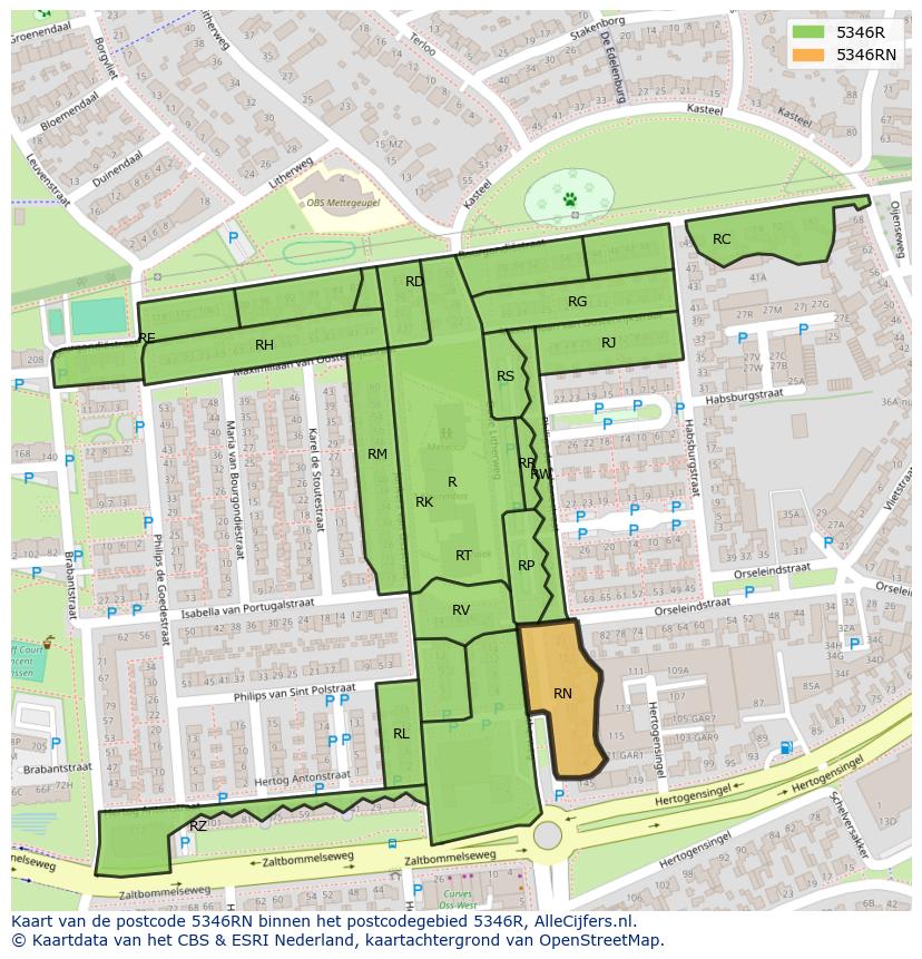 Afbeelding van het postcodegebied 5346 RN op de kaart.