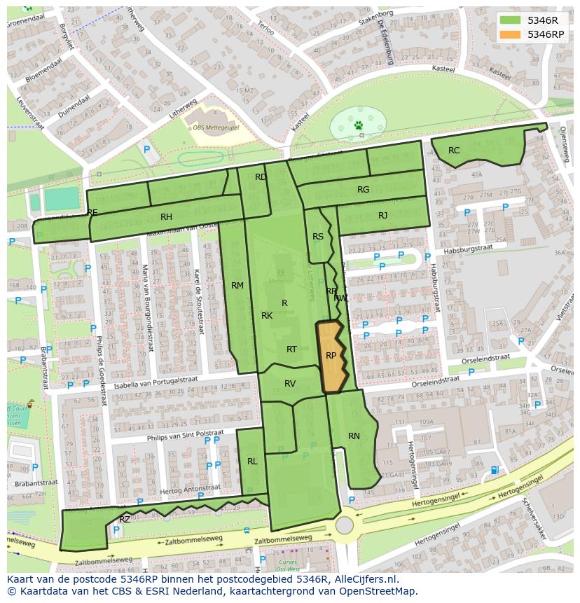 Afbeelding van het postcodegebied 5346 RP op de kaart.