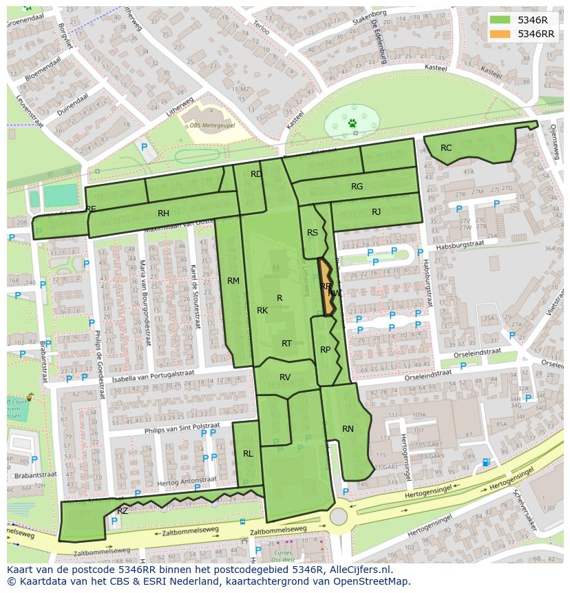 Afbeelding van het postcodegebied 5346 RR op de kaart.