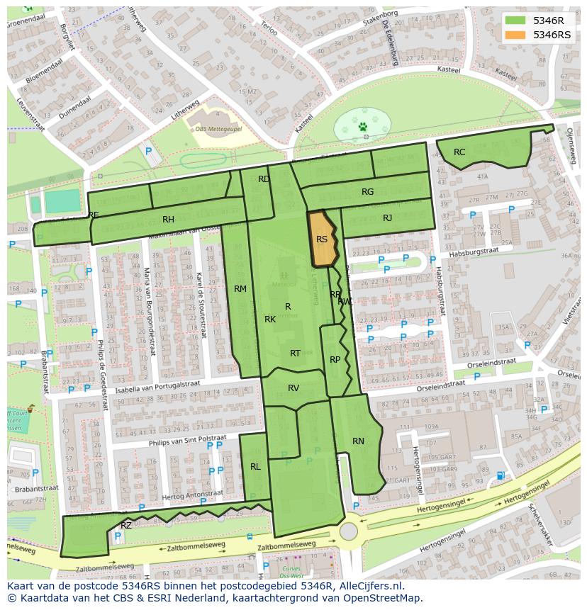 Afbeelding van het postcodegebied 5346 RS op de kaart.