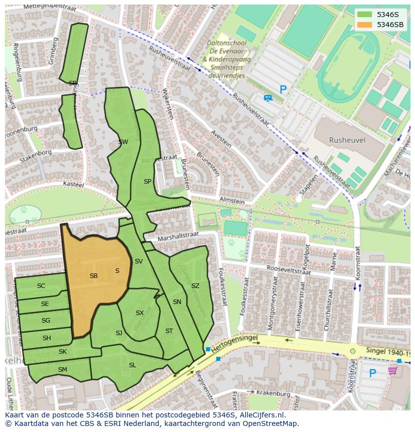 Afbeelding van het postcodegebied 5346 SB op de kaart.